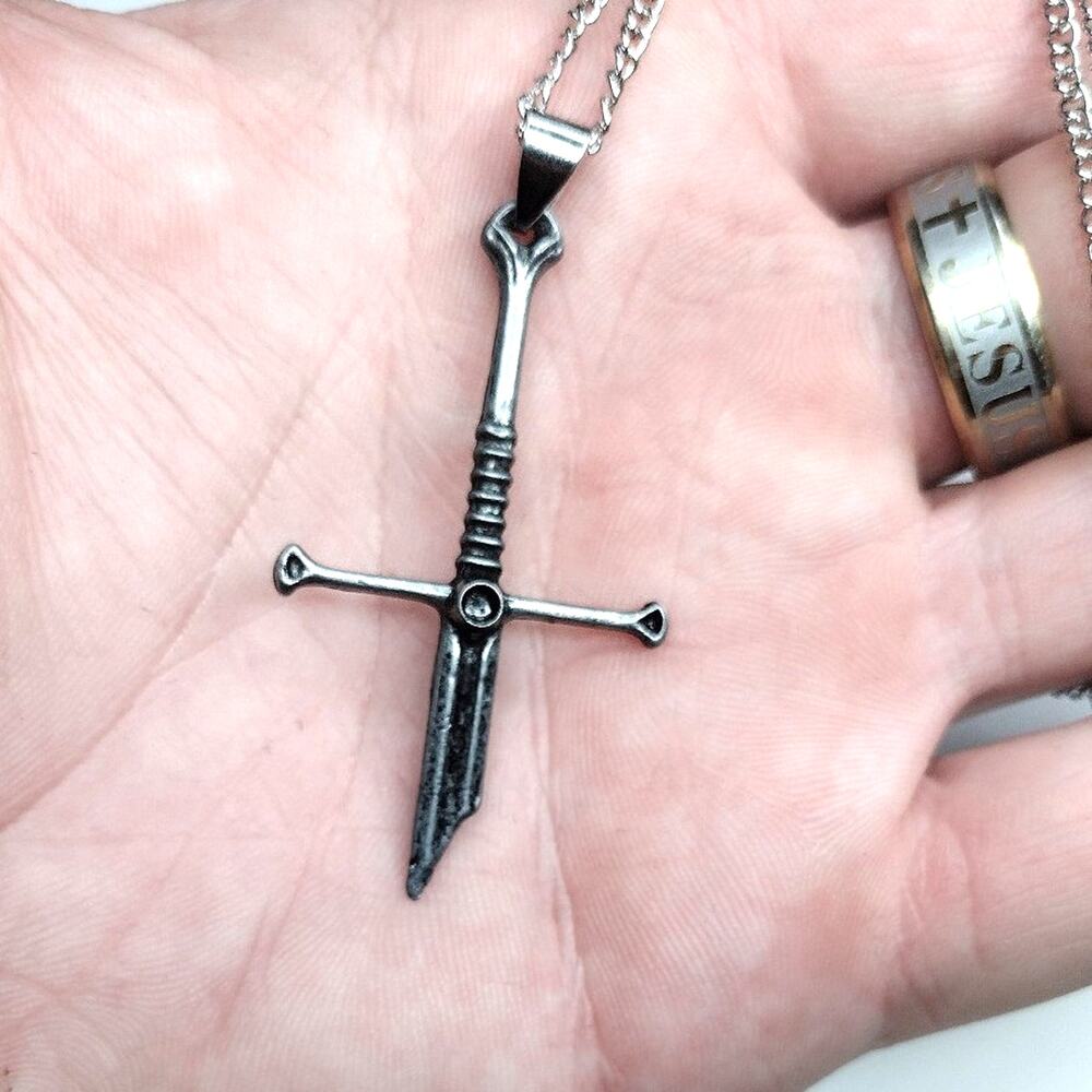 Broken Sword Cross Necklace 925 Sterling Silver Chain Viking Runes Christmas NEW